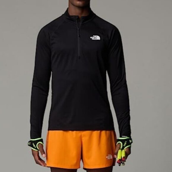 New The North Face Black 1/4 Zip Long Sleeve Logo Stretch T-Shirt Top - USA - Picture 1 of 10